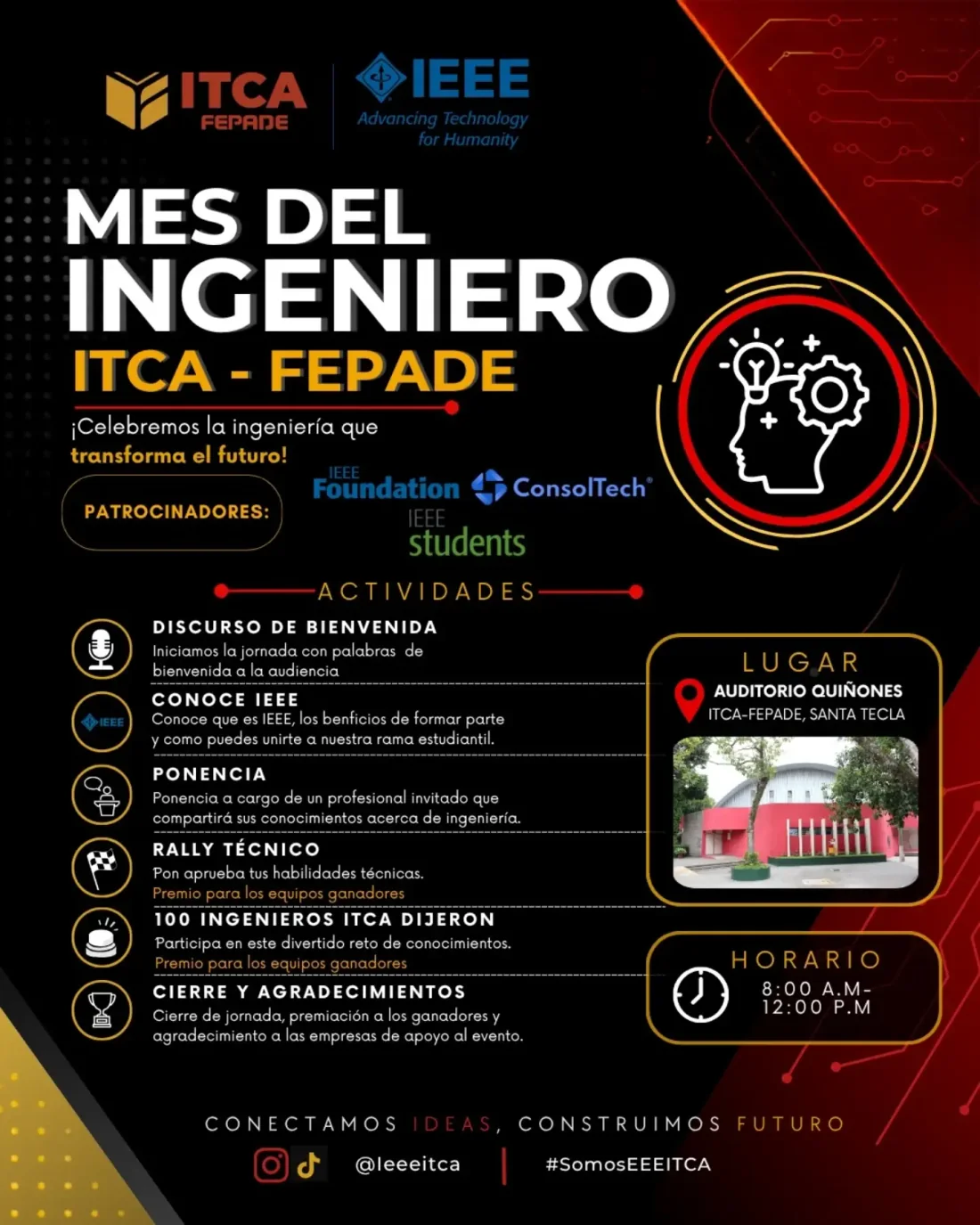 Programa oficial del Mes del Ingeniero, con ConsolTech listada entre los patrocinadores junto a IEEE Foundation